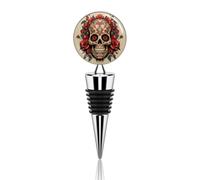Tappo per bottiglia di vino a forma di teschio di zucchero con rosa rossa, tappo riutilizzabile, tappo decorativo, ideale come regalo per bar, feste, matrimoni, occasioni celebrative