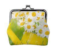 Tappo per bottiglia di vino con portamonete stampato vintage per le donne borsa portafoglio in pelle PU borsa cambio sacchetto Kiss-Lock Vintage, Fiore di margherite estivo, Taglia unica, Vintage