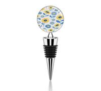 Tappo per bottiglia di vino Girasole e Margherita Blu, a tenuta stagna, con silicone, riutilizzabile, salva-vino, mantiene fresco, in lega di zinco, sigillante decorativo per bottiglie, adatto per b