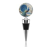 Tappo per bottiglia di vino vintage blu elegante e colorato con pavone, a prova di perdite, con silicone, riutilizzabile, salva-vino, mantiene fresco, in lega di zinco, sigillante decorativo per bot