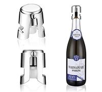 Tappo per champagne, confezione da 3 pezzi, in acciaio INOX massiccio, con tappo di tenuta più lungo e bordi lisci facile da usare, per cava, prosecco, argento