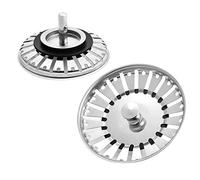 Tappo per lavello da cucina, 2 pezzi, filtro per lavabo, scarico di ricambio per cestello combinato, cestello in acciaio inox con bottone, tappo in gomma inferiore Delr