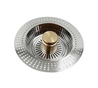 Tappo per lavello in acciaio inox, con parte superiore dorata, anti-intasamento, 3 in 1, filtro a maglia fine per cucina (oro)