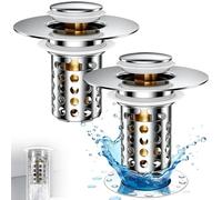 Tappo per lavello, tappo per lavello 2 pezzi con filtro, tappo di scarico pop-up con anima in rame, adatto per fori di scarico da 28-60 mm, anti-intasamento in acciaio inossidabile da cucina