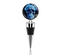 Tappo per vino decorativo in metallo con stampa 3D a forma di teschio blu, elegante, riutilizzabile, a prova di perdite, per regali, bar, vacanze, feste, matrimoni