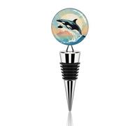 Tappo per vino in metallo, decorativo, elegante, riutilizzabile, a prova di perdite, a prova di orca nel mare, tappi per vino, per regali, bar, vacanze, feste, matrimoni