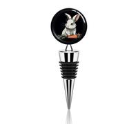 Tappo per vino in metallo, decorativo, elegante, riutilizzabile, a prova di perdite, coniglio che tiene una carota, tappi per vino, per regali, bar, vacanze, feste, matrimoni