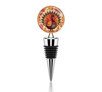 Tappo per vino in metallo decorativo per bottiglie di vino, elegante, riutilizzabile, a prova di perdite, tacchino davanti alle foglie, tappi per vino, per regali, bar, vacanze, feste, matrimoni