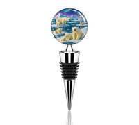 Tappo per vino stampato con orso polare, aurora boreale e iceberg, riutilizzabile in lega di zinco, decorativo, per bar, feste e come regalo.