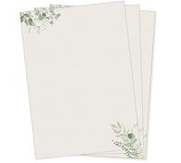 Tara Verde 50 fogli di carta da lettere formato DIN A4 su entrambi i lati, motivo floreale naturale, eucalipto, sostenibile, per adulti