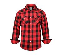 TARAINYA Camicia Flanella Uomo Cotone Western Cowboy Quadri Manica Lunga con Bottoni Automatici Regular Fit A Rosso Nero Bufalo S