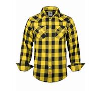 TARAINYA Camicia Flanella Uomo Cotone Western Cowboy Quadri Manica Lunga con Bottoni Automatici Regular Fit B Giallo Nero Bufalo S