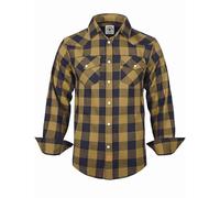 TARAINYA Camicia Flanella Uomo Cotone Western Cowboy Quadri Manica Lunga con Bottoni Automatici Regular Fit B Giallo Marino Bufalo S