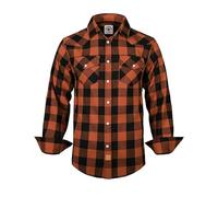 TARAINYA Camicia Flanella Uomo Cotone Western Cowboy Quadri Manica Lunga con Bottoni Automatici Regular Fit D Arancione Nero Buffalo S