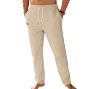 TARAINYA Cotone-Lino Pantaloni Uomo Estivi con Cordino in Vita e Tasche