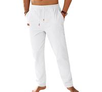 TARAINYA Cotone-Lino Pantaloni Uomo Estivi con Cordino in Vita e Tasche