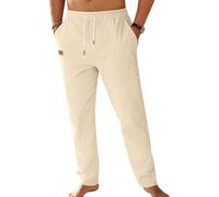 TARAINYA Cotone-Lino Pantaloni Uomo Estivi con Cordino in Vita e Tasche
