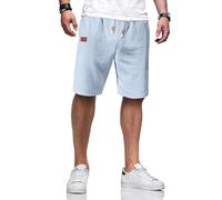 TARAINYA Pantaloncini Lino Uomo Bermuda Uomo in Morbido Cotone e Lino con Cordino Regolabile e Tasche Azzurro 4XL