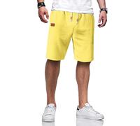 TARAINYA Pantaloncini Lino Uomo Bermuda Uomo in Morbido Cotone e Lino con Cordino Regolabile e Tasche Giallo 4XL