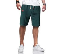 TARAINYA Pantaloncini Uomo Cotone Lino Coulisse Estivi Causal Pantaloni Corti Uomo con Tasche Verde Grigio 3XL