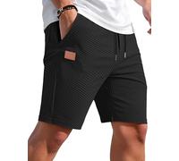 TARAINYA Texture Pantaloncini Uomo Cotone Coulisse Estivi Causal Pantaloni Corti Uomo con Tasche Nero 2XL