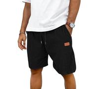 TARAINYA Velluto a Coste Pantaloncini Uomo Cotone Coulisse Estivi Causal Pantaloni Corti Uomo con Tasche Nero 5XL