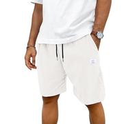 TARAINYA Velluto a Coste Pantaloncini Uomo Cotone Coulisse Estivi Causal Pantaloni Corti Uomo con Tasche Bianco 4XL