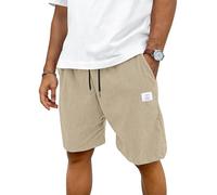 TARAINYA Velluto a Coste Pantaloncini Uomo Cotone Coulisse Estivi Causal Pantaloni Corti Uomo con Tasche Cachi Chiaro L
