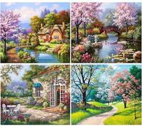 TARATH 4 Pezzi Dipingere con i Numeri Adulti,Niente Rughe Kit di Pittura Acrilica Fai-da-Te con Colori Acrilici e 3 spazzole 40 * 50cm (Senza Telaio)