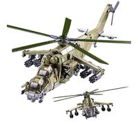 Tarcury Set di Costruzione Elicottero da Attacco MI-24-893 PCS Scala 1:30 Modello di Elicottero Militare, Set Giocattolo dell'Esercito WW2 Battle Brick con 3 Soldatini