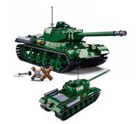 Tarcury Set di mattoncini da costruzione Battle Brick WW2 IS-2 Heavy Tank - 845 PCS set esercito con 3 soldatini & blocco stradale, regalo educativo e divertente 2-in-1 per bambini e adulti