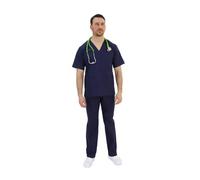 TARF LAVORA CON TE - Uniformi sanitarie unisex, Divisa medico uomo e donna, Uniforme ospedaliera completa con Casacca e Pantalone per Medico, Infermiere, Oss, Veterinario, Laboratori (XS, Blu Navy)