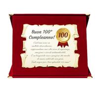 Targa 100° Compleanno | Elegante Regalo Centesimo Compleanno | Cofanetto con Pergamena per Centenario | Biglietto Auguri | Birthday Plate (rosso, 100 Anni)