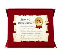 Targa 40° Compleanno | Elegante Regalo Quarantesimo Compleanno | Cofanetto con Pergamena per Quarantenne | Biglietto Auguri | Birthday Plate (rosso, 40 Anni)