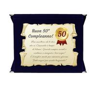 Targa 50° Compleanno | Elegante Regalo Cinquantesimo Compleanno | Cofanetto con Pergamena per Cinquantenne | Biglietto Auguri | Birthday Plate (blu, 50 Anni)