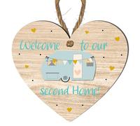 Targa a forma di cuore con scritta "Welcome to our Second Home" - Affascinante cartello in legno per la decorazione della casa personalizzata, perfetta per gli amanti della roulotte, regali per
