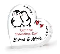 Targa a forma di cuore in acrilico trasparente, personalizzabile, con scritta "Our First Valentine", regalo romantico per fidanzato, fidanzata