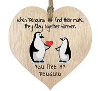Targa a forma di cuore in legno da appendere, con scritta in lingua inglese "You Are My Penguin", per anniversario, San Valentino, compleanno, fidanzata, moglie, in legno chiaro, con scritta "I Love