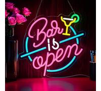 Targa al neon "Bar is open" per decorazione da parete, birra/cocktail bar "aperto", con dimmer, per pub, ristorante, grotta maschile, camera, feste, occasioni aziendali, decorazioni artistiche, regalo