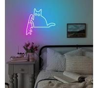 Targa al neon con gatto con coltello, divertente cartello per gatti, decorazione di Halloween, regali per gli amanti dei gatti, decorazione per gatti omicidi, cartello artistico scuro
