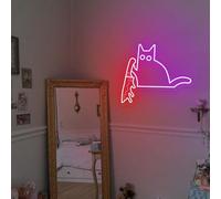 Targa al neon con gatto con coltello, divertente cartello per gatti, decorazione di Halloween, regali per gli amanti dei gatti, decorazione per gatti omicidi, cartello artistico scuro