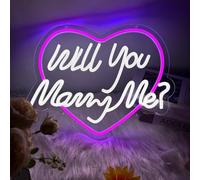 Targa al neon con scritta "Will You Marry Me", a forma di cuore, 41 x 32 cm, con luci a LED, decorazione per proposte, per fidanzamento, matrimonio, San Valentino, anniversario, decorazione romantica