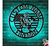 Targa al neon personalizzata con nome in metallo a LED, per decorazione da parete, per famiglia, papà, casa, regalo di Natale e compleanno per uomo, marito, ragazzo, bambini, pompieri (stile 8)