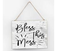 Targa artistica da parete rustica, in legno, con scritta "Bless This Mess", stile retrò, 25,4 x 30,5 cm, da appendere, decorazione per la casa