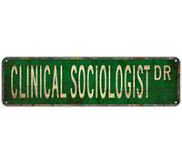 Targa artistica vintage in latta con scritta "Sociologo clinico", in alluminio, per camera da letto, cucina, giardino, parete, bar, club, caffè, da appendere, decorazione per la casa, 4x16 pollici