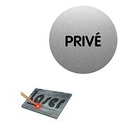 Targa autoadesiva, 8 cm, con scritta "Prive", fondo in alluminio spazzolato.