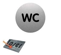 Targa autoadesiva, 8 cm, con scritta "Wc", fondo in alluminio spazzolato.