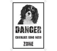 TARGA CARTELLO ATTENTI AL CANE - Danger CAVALIER KING NERO zone