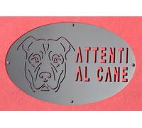 Targa Cartello "ATTENTI AL CANE" Disegno Laser . Pitbull Amstaff . 1784
