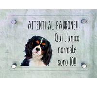 TARGA CARTELLO IN PLEXIGLAS ATTENTI AL CANE - CAVALIER KING N ATTENTI AL PADRONE
